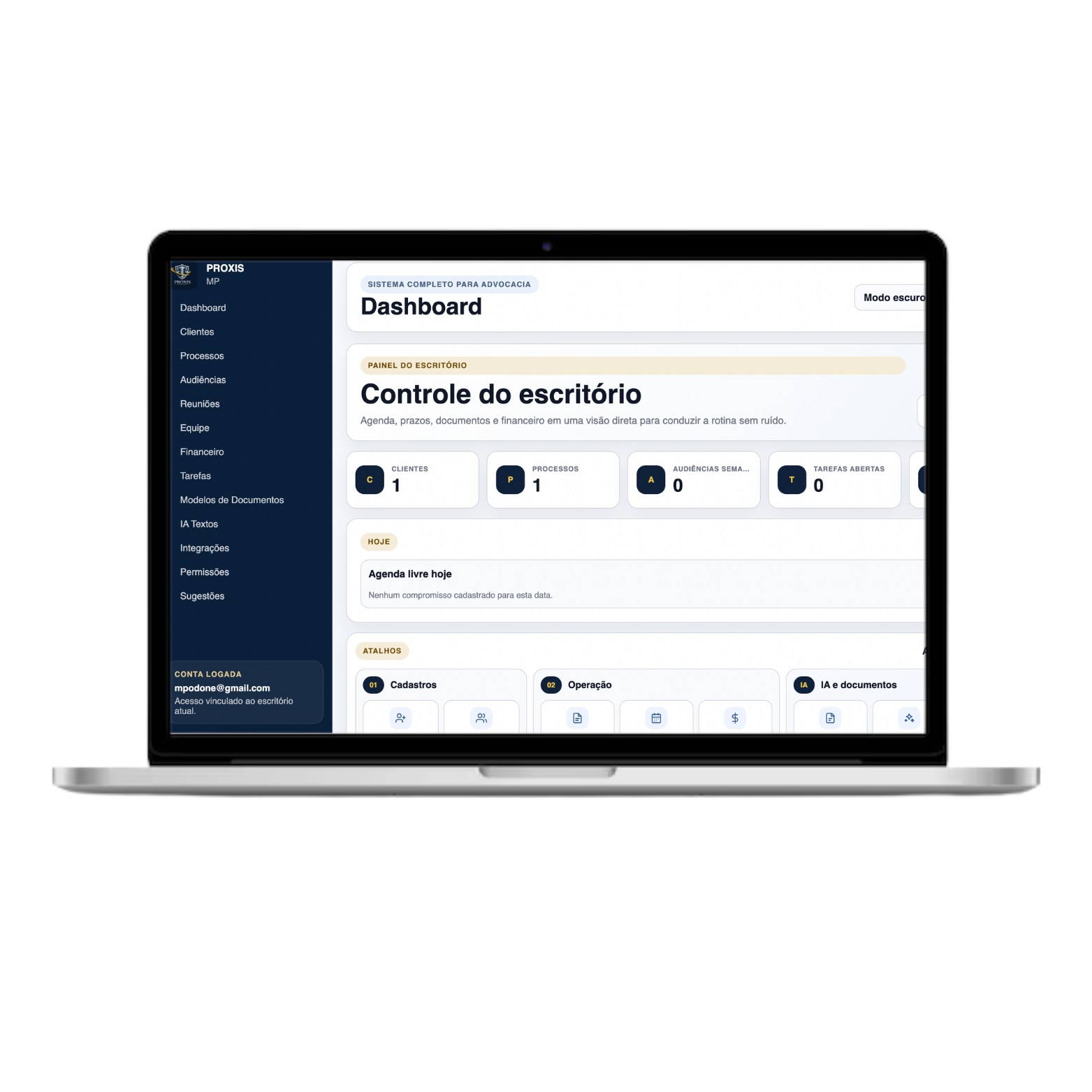 Tela do dashboard do PROXIS